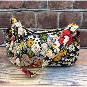 Vera Bradley Black Floral Quilted Shoulder Bag with Red, Yellow & Green Accents
